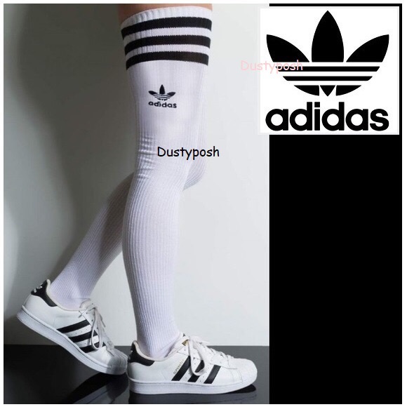 Adidas Thigh High Over Knee 3 Stripe Trefoil Socks Ribbed Cozy Boot Soccer Y2K - Picture 2 of 4